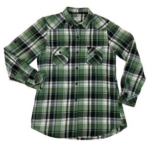 Matchstick Womens Green Plaid Button Down Shirt Long Sleeve Cotton Flannel Med